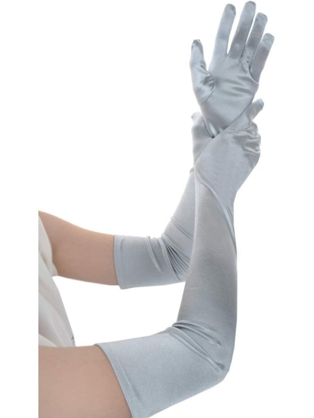 Women Grey Satin Long Length Mitten Bridal Wedding Party Velvet Gloves